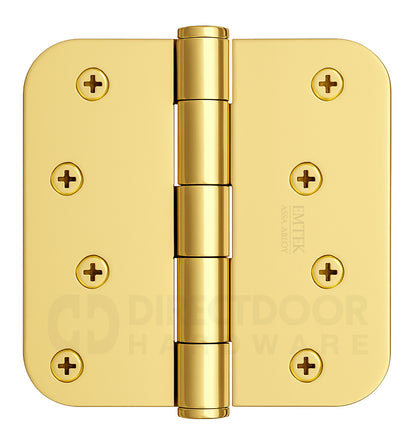 Emtek 4 Inch Residential Duty Door Hinges With 5/8 Inch Round Corners in Polished Brass