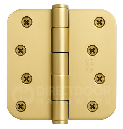 Emtek 4 Inch Residential Duty Door Hinges With 5/8 Inch Round Corners in Satin Brass
