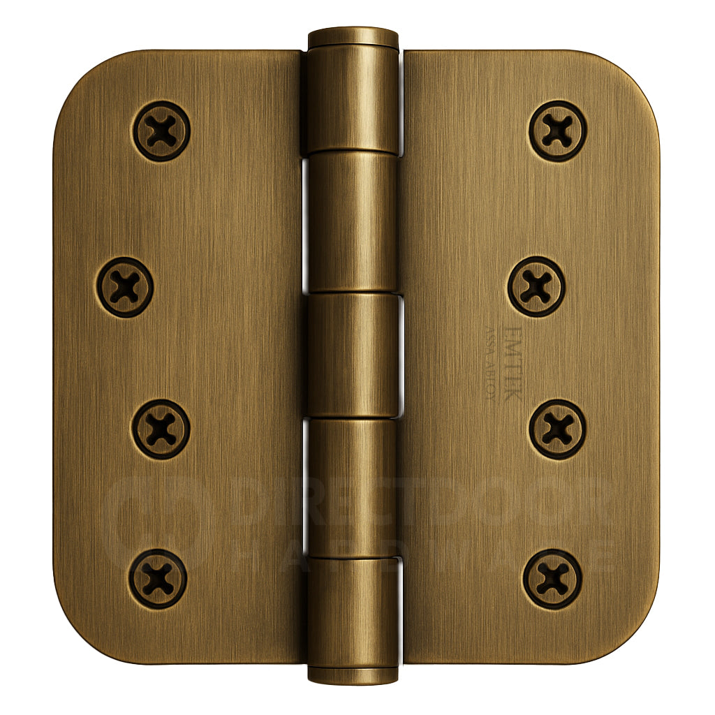 Emtek 4 Inch Residential Duty Door Hinges With 5/8 Inch Round Corners in French Antique