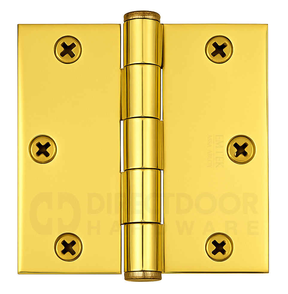 Emtek 3.5 x 3.5 Heavy Duty Door Hinge with Square Corners in Polished Brass Finish