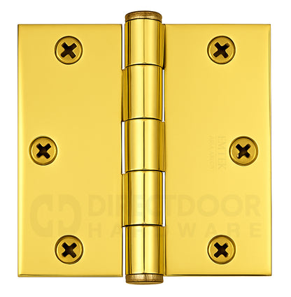 Emtek 3.5 x 3.5 Heavy Duty Door Hinge with Square Corners in Polished Brass Finish