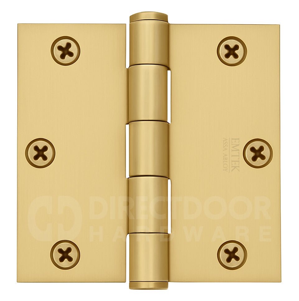 Emtek 3.5 x 3.5 Heavy Duty Door Hinge with Square Corners in Satin Brass Finish