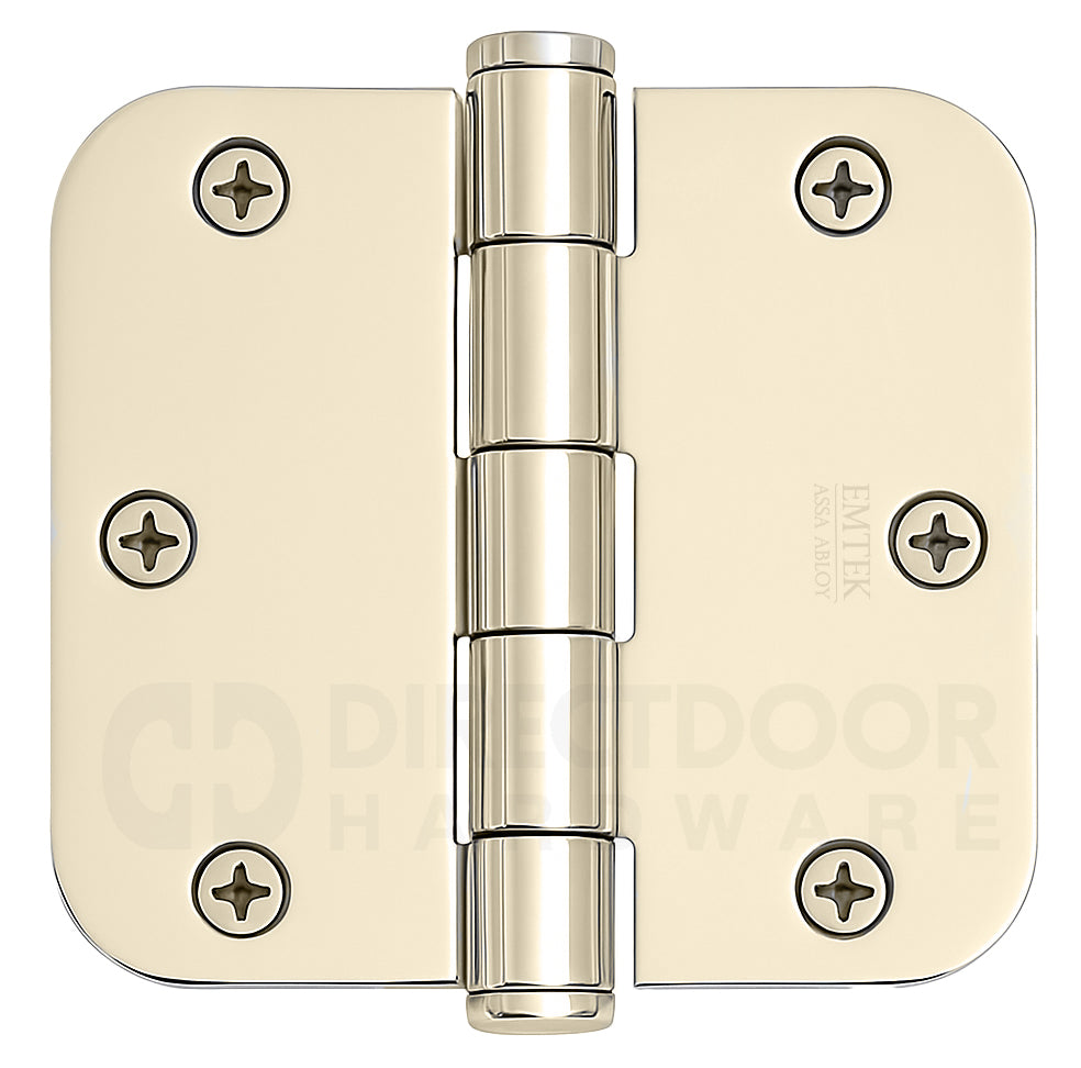 Emtek 3.5 Inch Steel Heavy Duty Door Hinges with 5/8 Rounded Corner in Polished Nickel