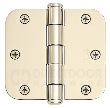 Emtek 3.5 Inch Steel Heavy Duty Door Hinges with 5/8 Rounded Corner in Polished Nickel