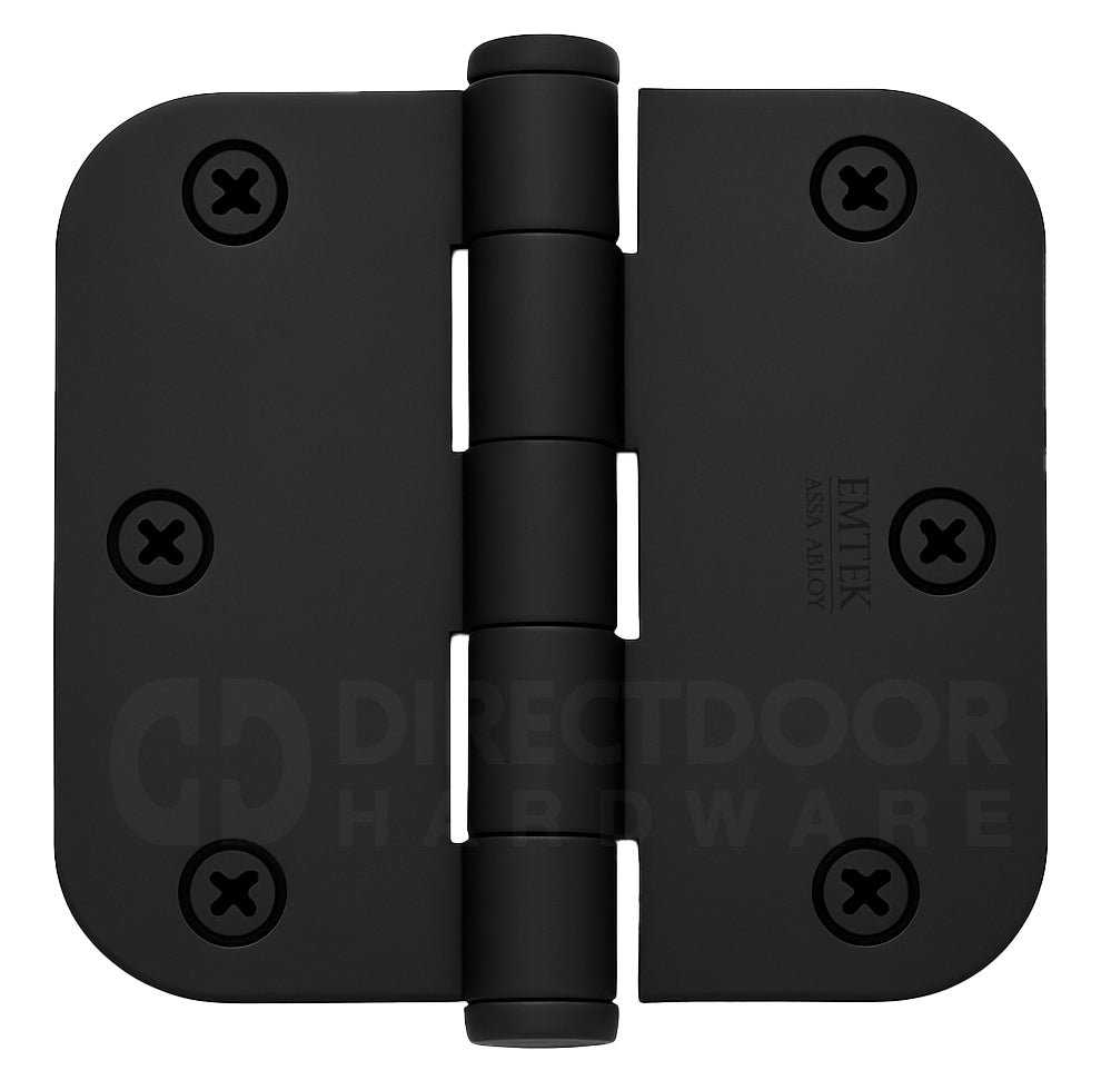 Emtek 3.5 Inch Steel Heavy Duty Door Hinges with 5/8 Rounded Corner in Flat Black