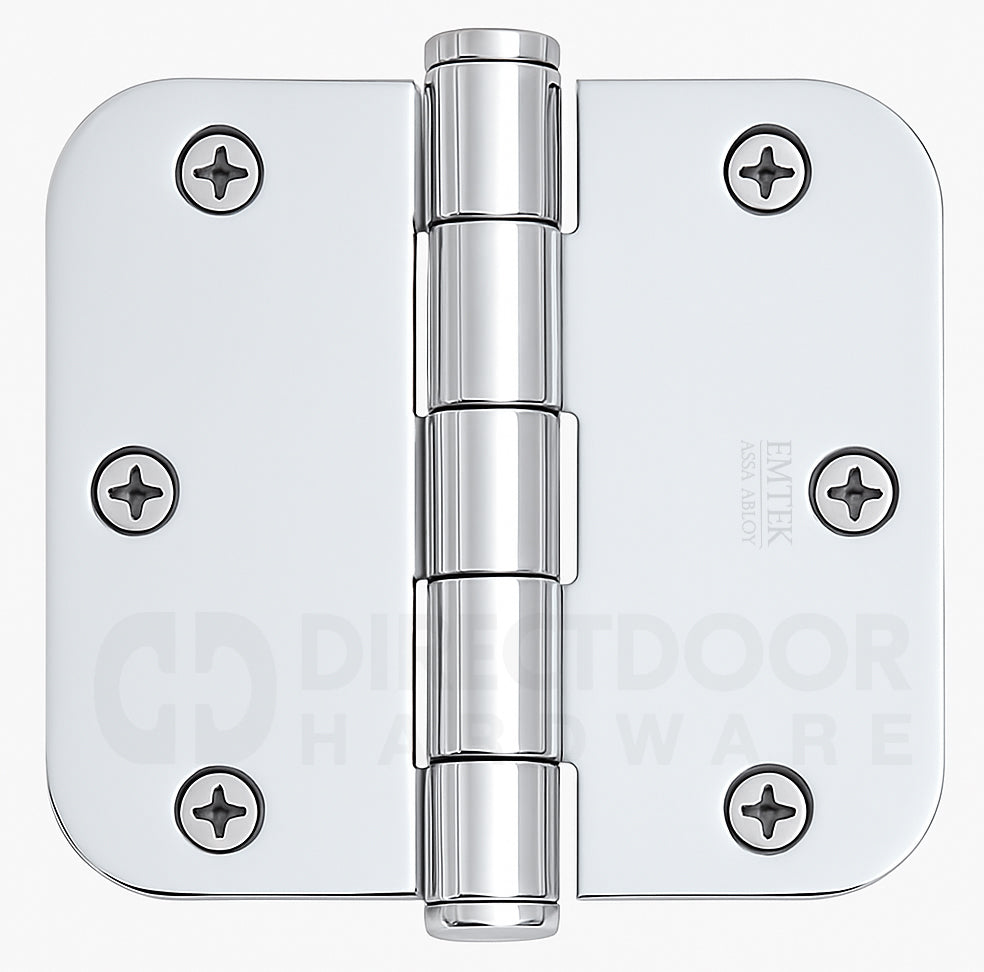 Emtek 3.5 Inch Steel Heavy Duty Door Hinges with 5/8 Rounded Corner in Polished Nickel