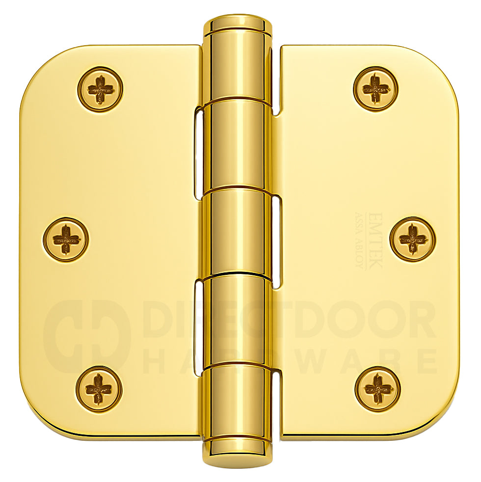 Emtek 3.5 Inch Steel Heavy Duty Door Hinges with 5/8 Rounded Corner in Polished Brass