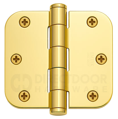 Emtek 3.5 Inch Steel Heavy Duty Door Hinges with 5/8 Rounded Corner in Polished Brass