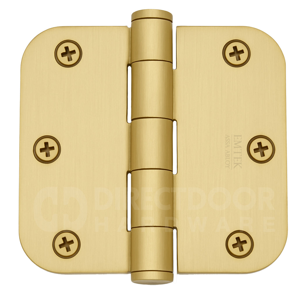 Emtek 3.5 Inch Steel Heavy Duty Door Hinges with 5/8 Rounded Corner in Satin Brass