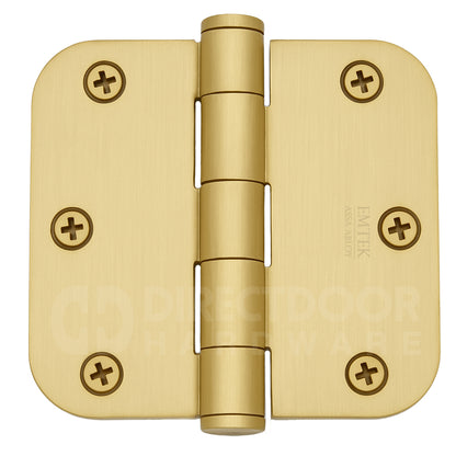 Emtek 3.5 Inch Steel Heavy Duty Door Hinges with 5/8 Rounded Corner in Satin Brass