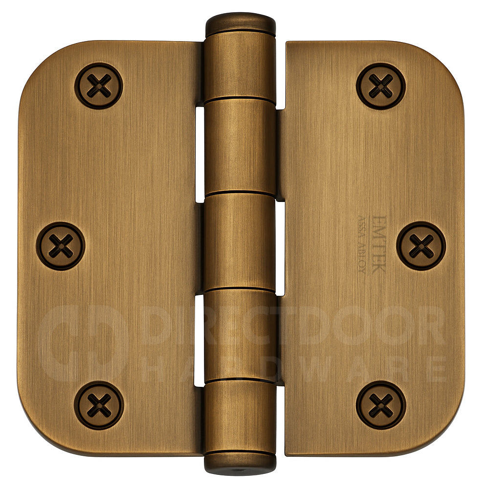 Emtek 3.5 Inch Steel Heavy Duty Door Hinges with 5/8 Rounded Corner in French Antique