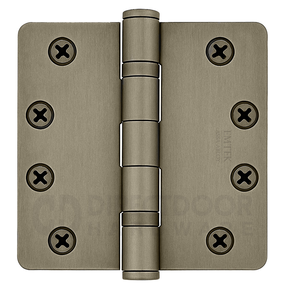 Emtek 4 x 4 Inch Steel Ball Bearing Door Hinge with 1/4 Inch Round Corners in Tumbled White Bronze