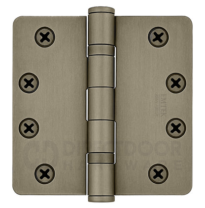 Emtek 4 x 4 Inch Steel Ball Bearing Door Hinge with 1/4 Inch Round Corners in Tumbled White Bronze