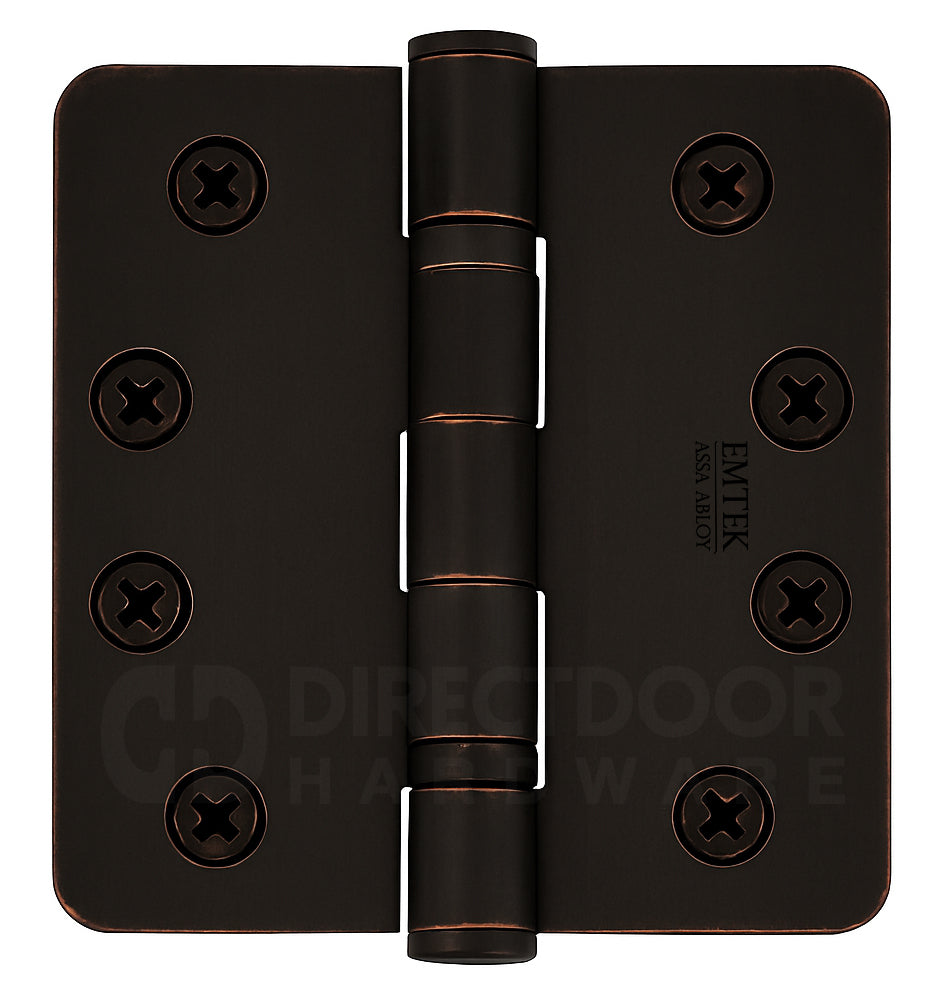 Emtek 4 x 4 Inch Steel Ball Bearing Door Hinge with 1/4 Inch Round Corners in Oil Rubbed Bronze