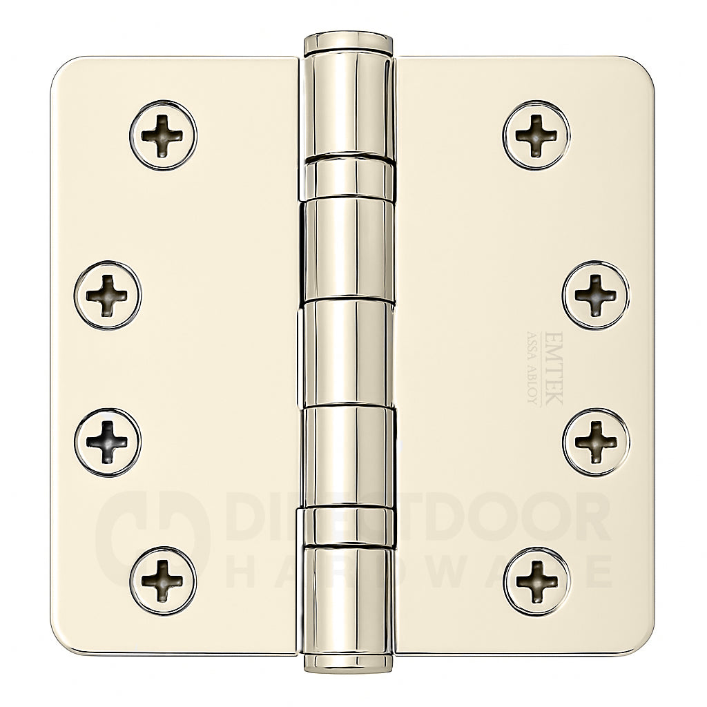 Emtek 4 x 4 Inch Steel Ball Bearing Door Hinge with 1/4 Inch Round Corners in Polished Nickel