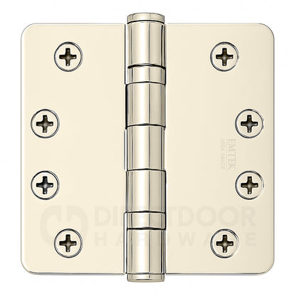 Emtek 4 x 4 Inch Steel Ball Bearing Door Hinge with 1/4 Inch Round Corners in Polished Nickel