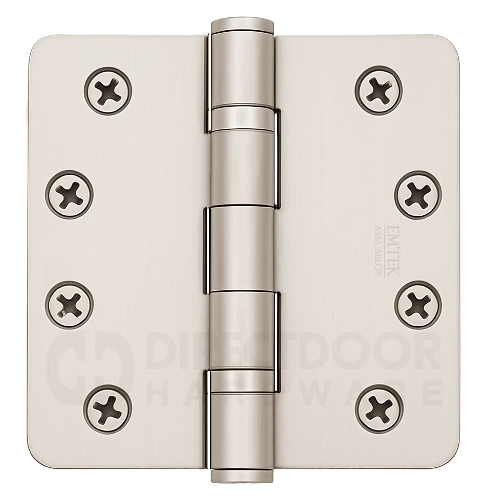 Emtek 4 x 4 Inch Steel Ball Bearing Door Hinge with 1/4 Inch Round Corners in Satin Nickel