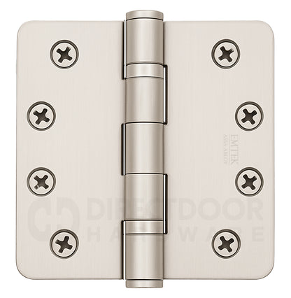Emtek 4 x 4 Inch Steel Ball Bearing Door Hinge with 1/4 Inch Round Corners in Satin Nickel