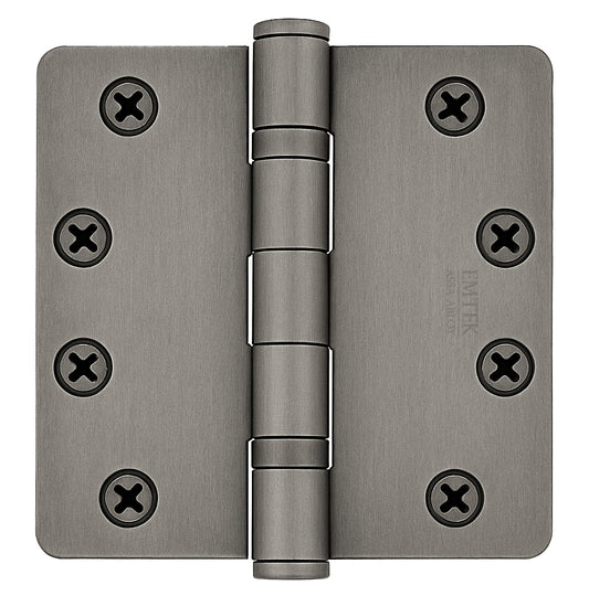 Emtek 4 x 4 Inch Steel Ball Bearing Door Hinge with 1/4 Inch Round Corners in Pewter
