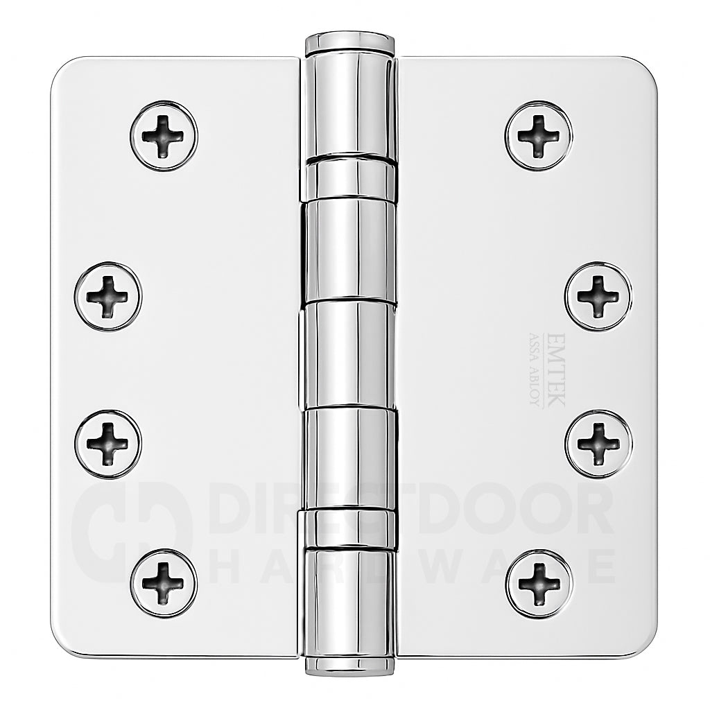 Emtek 4 x 4 Inch Steel Ball Bearing Door Hinge with 1/4 Inch Round Corners in Polished Chrome