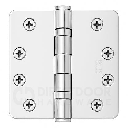 Emtek 4 x 4 Inch Steel Ball Bearing Door Hinge with 1/4 Inch Round Corners in Polished Chrome
