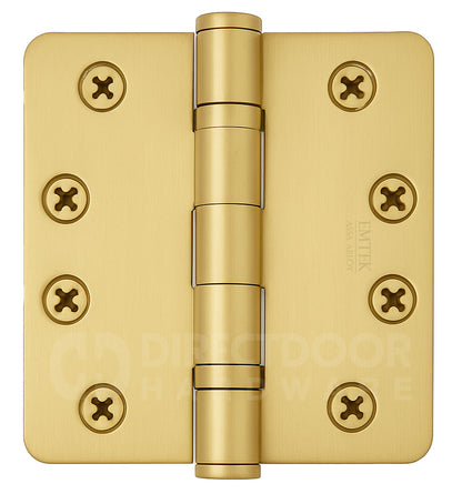 Emtek 4 x 4 Inch Steel Ball Bearing Door Hinge with 1/4 Inch Round Corners in Satin Brass