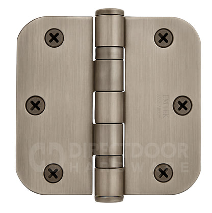 Emtek 3.5 x 3.5 Inch Steel Ball Bearing Door Hinge with 5/8 Inch Radius Corner in Pewter
