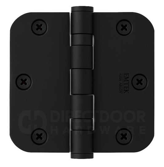 Emtek 3.5 x 3.5 Inch Steel Ball Bearing Door Hinge with 5/8 Inch Radius Corner in Flat Black
