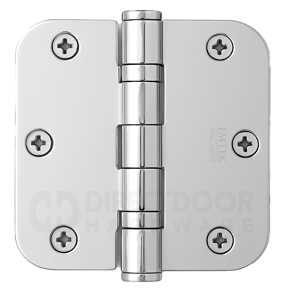 Emtek 3.5 x 3.5 Inch Steel Ball Bearing Door Hinge with 5/8 Inch Radius Corner in Polished Chrome