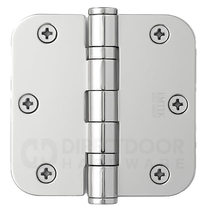 Emtek 3.5 x 3.5 Inch Steel Ball Bearing Door Hinge with 5/8 Inch Radius Corner in Polished Chrome