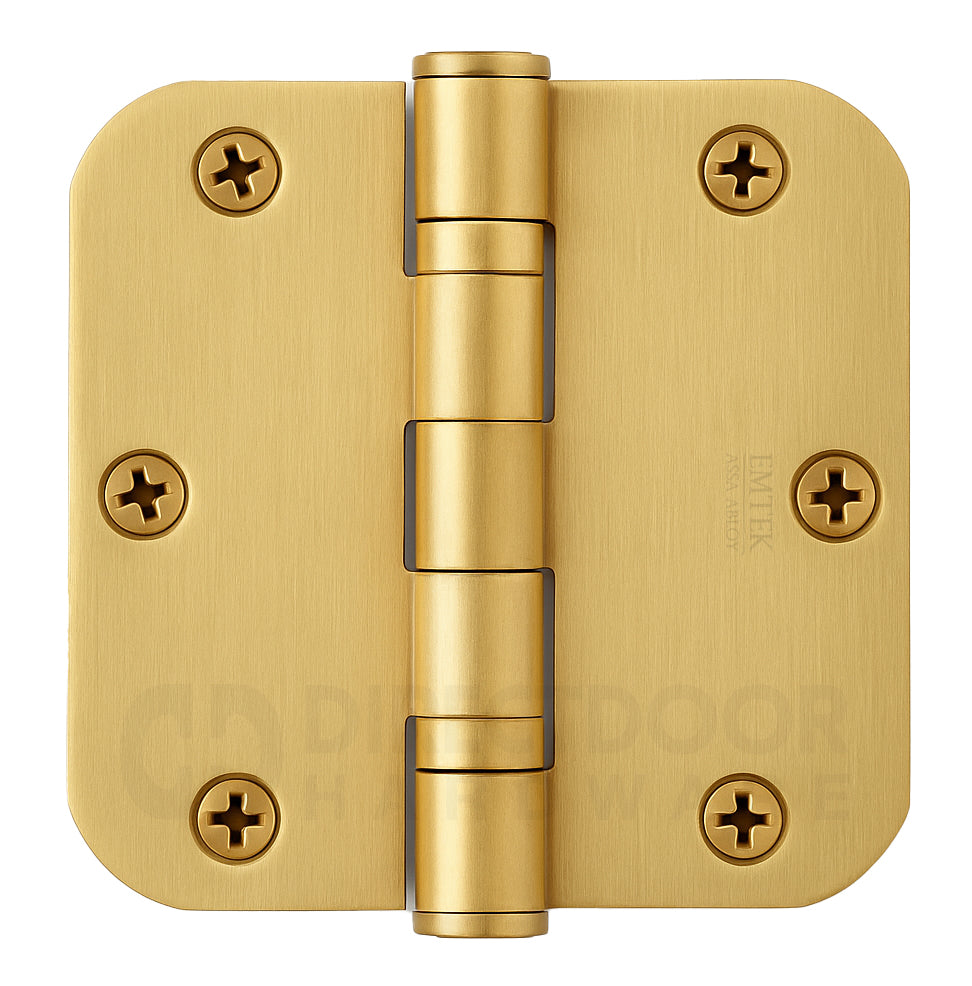 Emtek 3.5 x 3.5 Inch Steel Ball Bearing Door Hinge with 5/8 Inch Radius Corner in Satin Brass