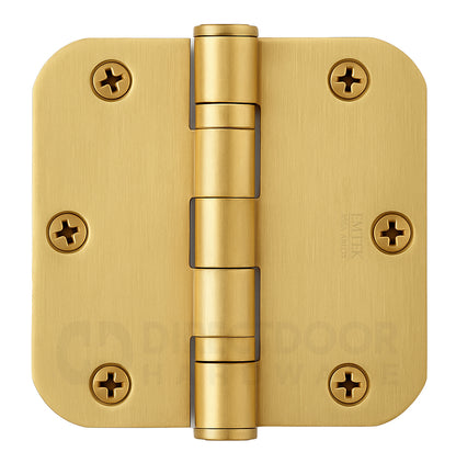 Emtek 3.5 x 3.5 Inch Steel Ball Bearing Door Hinge with 5/8 Inch Radius Corner in Satin Brass