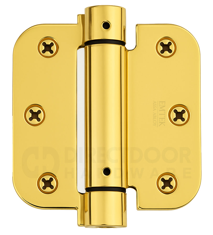 Emtek 3.5 Spring Door Hinge with 5/8 Inch Round Corners in Polished Brass