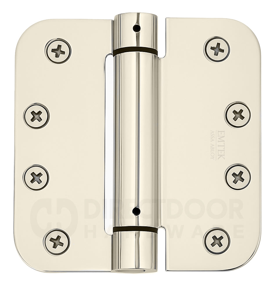 Emtek 4" Steel Spring Door Hinges with 5/8 Inch Round Corners in Polished Nickel