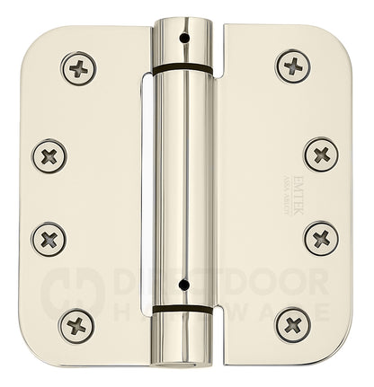 Emtek 4" Steel Spring Door Hinges with 5/8 Inch Round Corners in Polished Nickel
