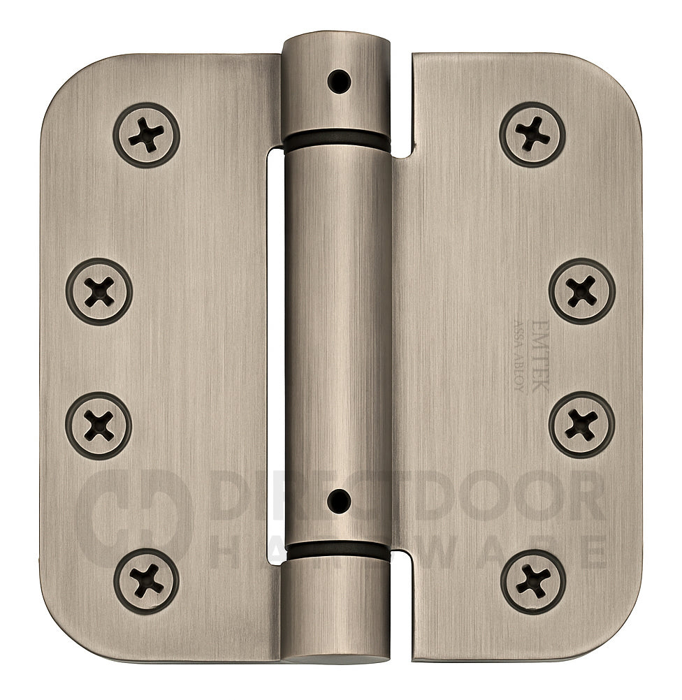 Emtek 4" Steel Spring Door Hinges with 5/8 Inch Round Corners in Pewter