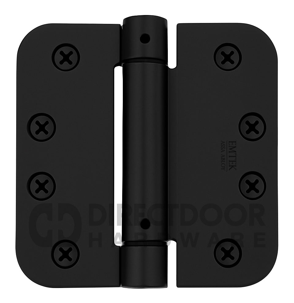 Emtek 4" Steel Spring Door Hinges with 5/8 Inch Round Corners in Flat Black
