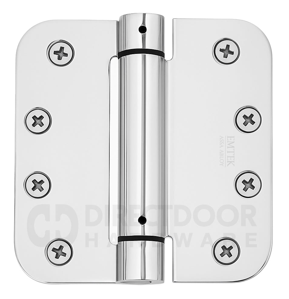 Emtek 4" Steel Spring Door Hinges with 5/8 Inch Round Corners in Polished Chrome