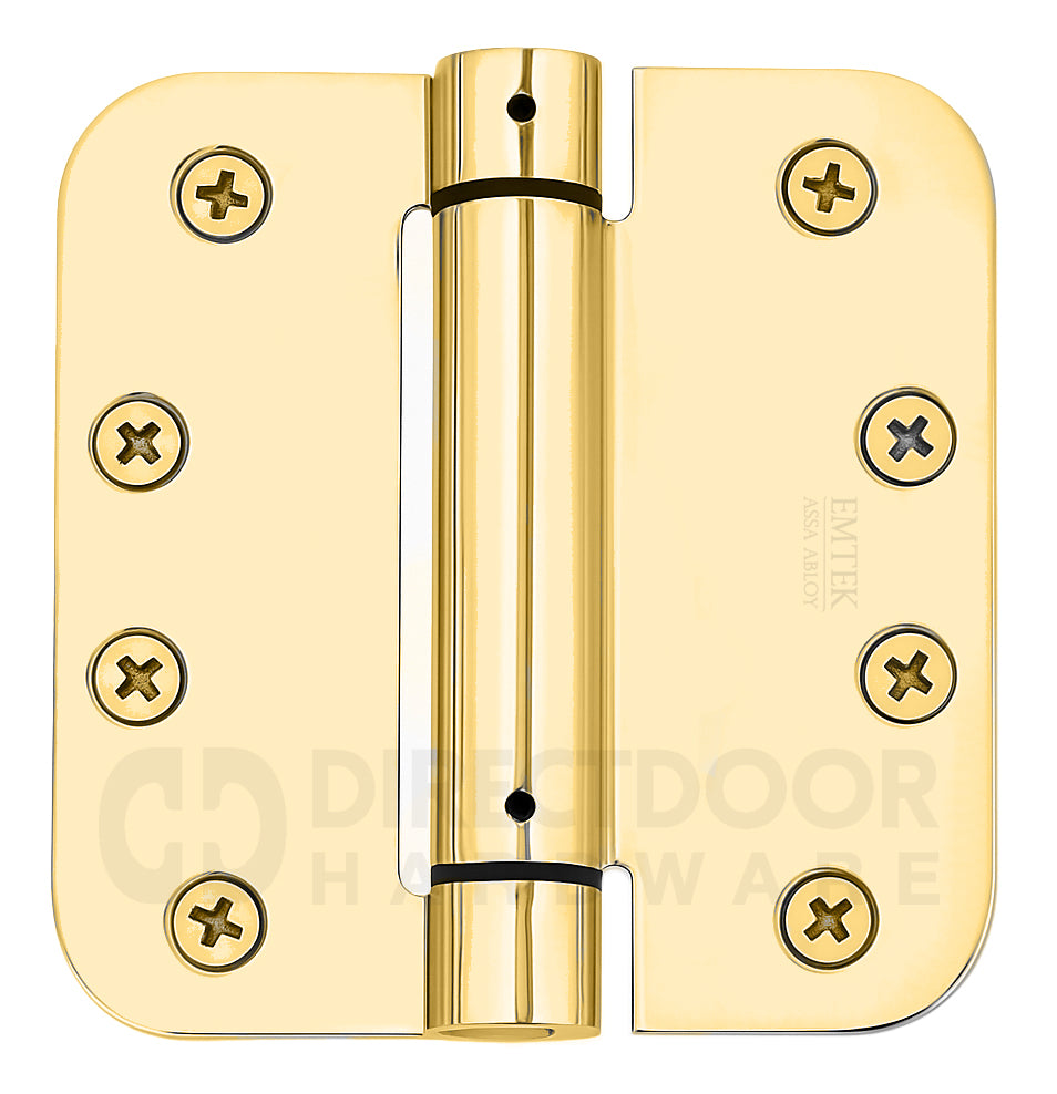 Emtek 4" Steel Spring Door Hinges with 5/8 Inch Round Corners in Polished Brass