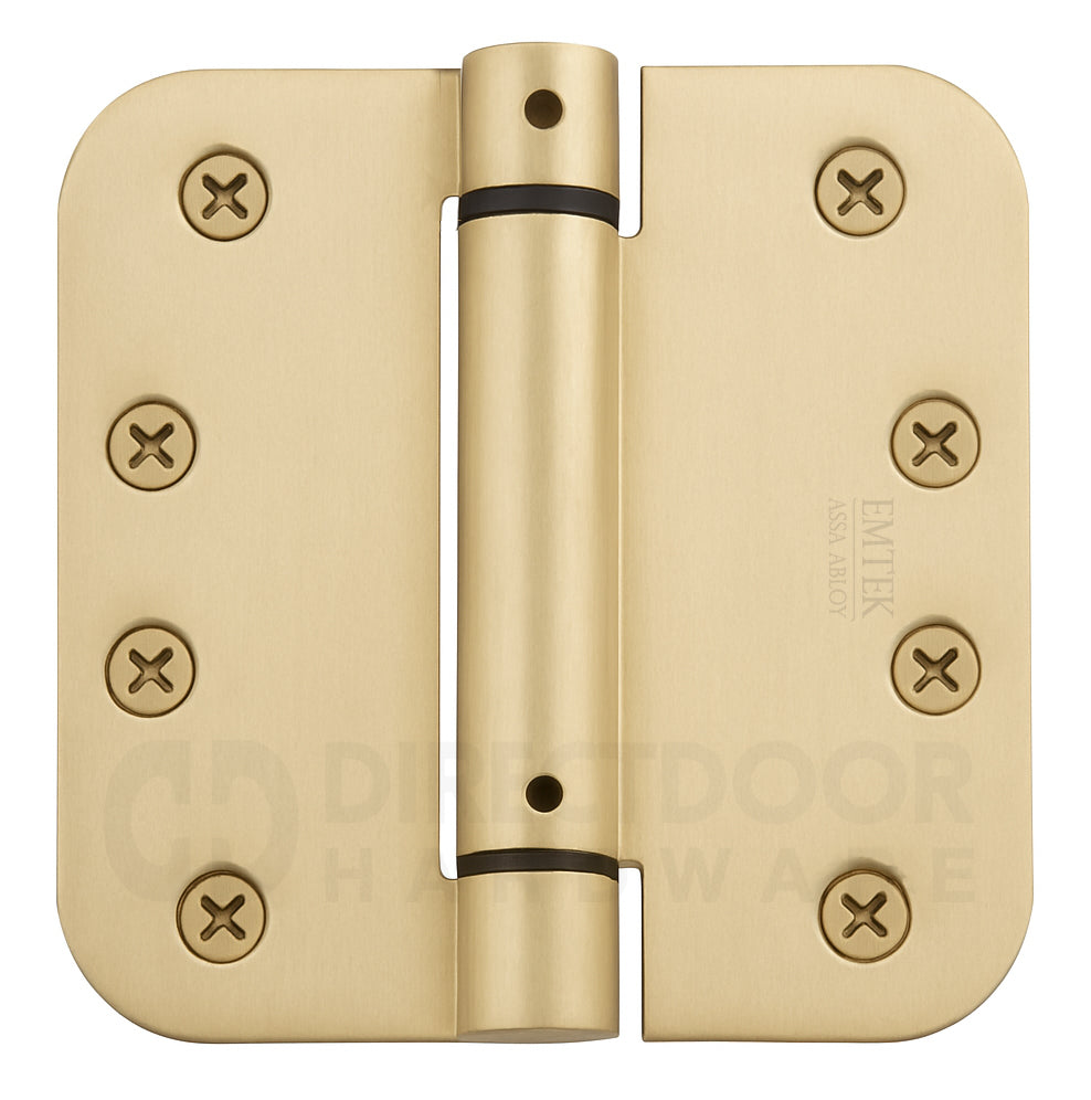 Emtek 4" Steel Spring Door Hinges with 5/8 Inch Round Corners in Satin Brass