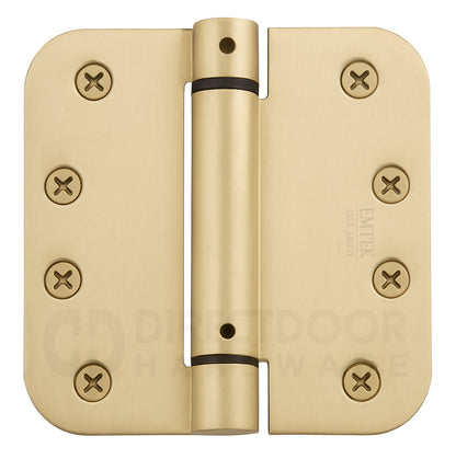 Emtek 4" Steel Spring Door Hinges with 5/8 Inch Round Corners in Satin Brass