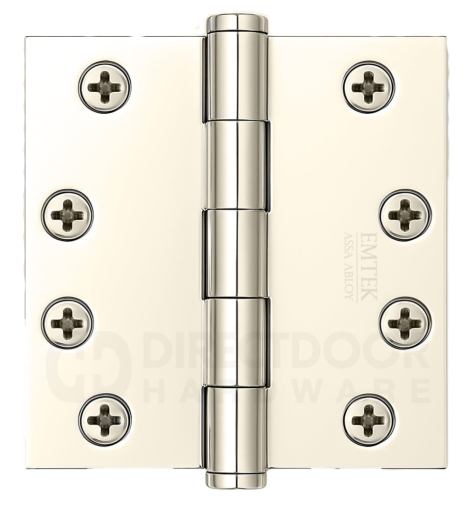 Emtek 4 Inch Solid Brass Residential Duty Door Hinges with Square Corners  (pair)