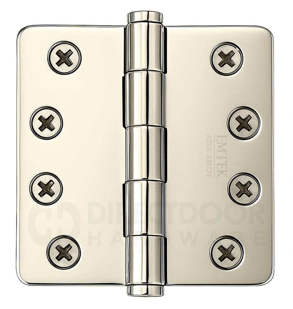 Emtek 4 Inch Residential Duty Door Hinges With 1/4 Inch Round Corners Polished Nickel