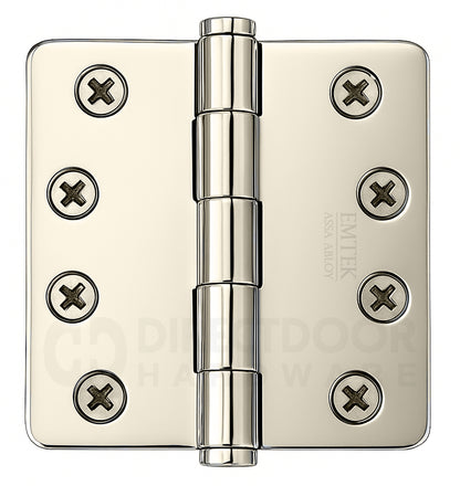 Emtek 4 Inch Residential Duty Door Hinges With 1/4 Inch Round Corners Polished Nickel