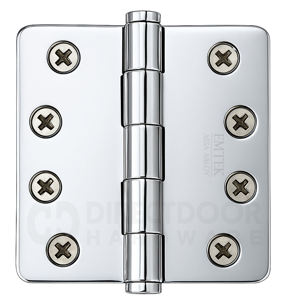Emtek 4 Inch Residential Duty Door Hinges With 1/4 Inch Round Corners Polished Chrome