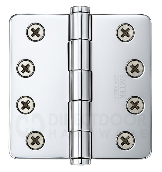 Emtek 4 Inch Residential Duty Door Hinges With 1/4 Inch Round Corners Polished Chrome