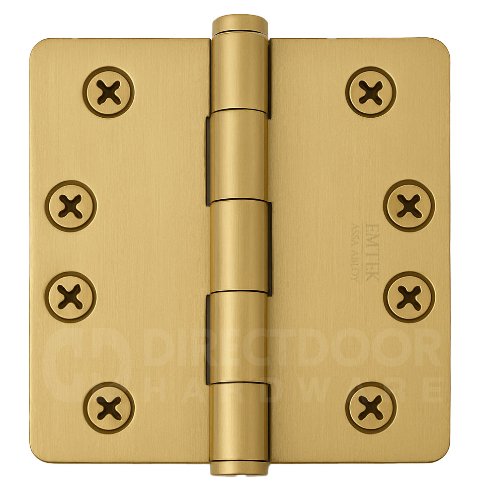 Emtek 4 Inch Residential Duty Door Hinges With 1/4 Inch Round Corners Satin Brass