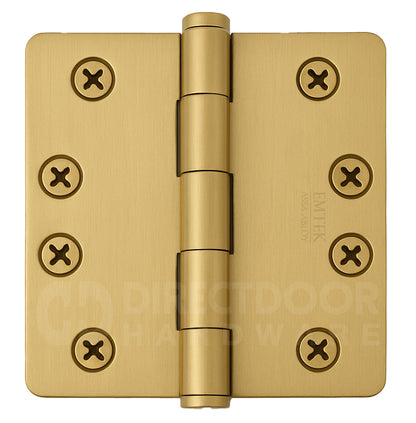 Emtek 4 Inch Residential Duty Door Hinges With 1/4 Inch Round Corners Satin Brass