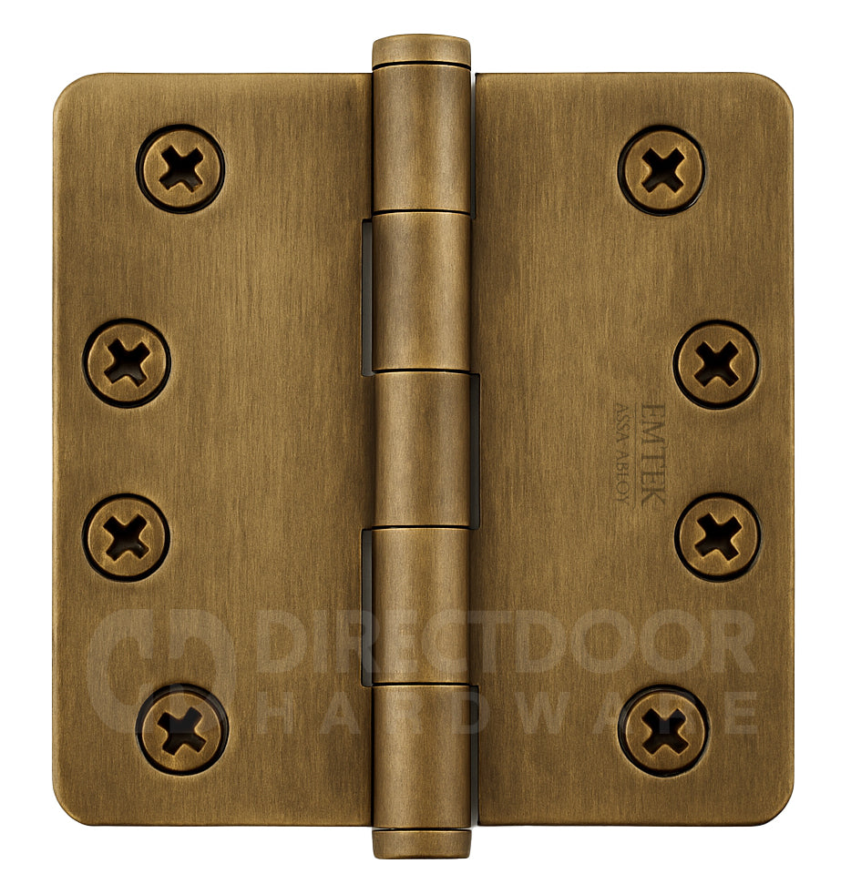 Emtek 4 Inch Residential Duty Door Hinges With 1/4 Inch Round Corners French Antique