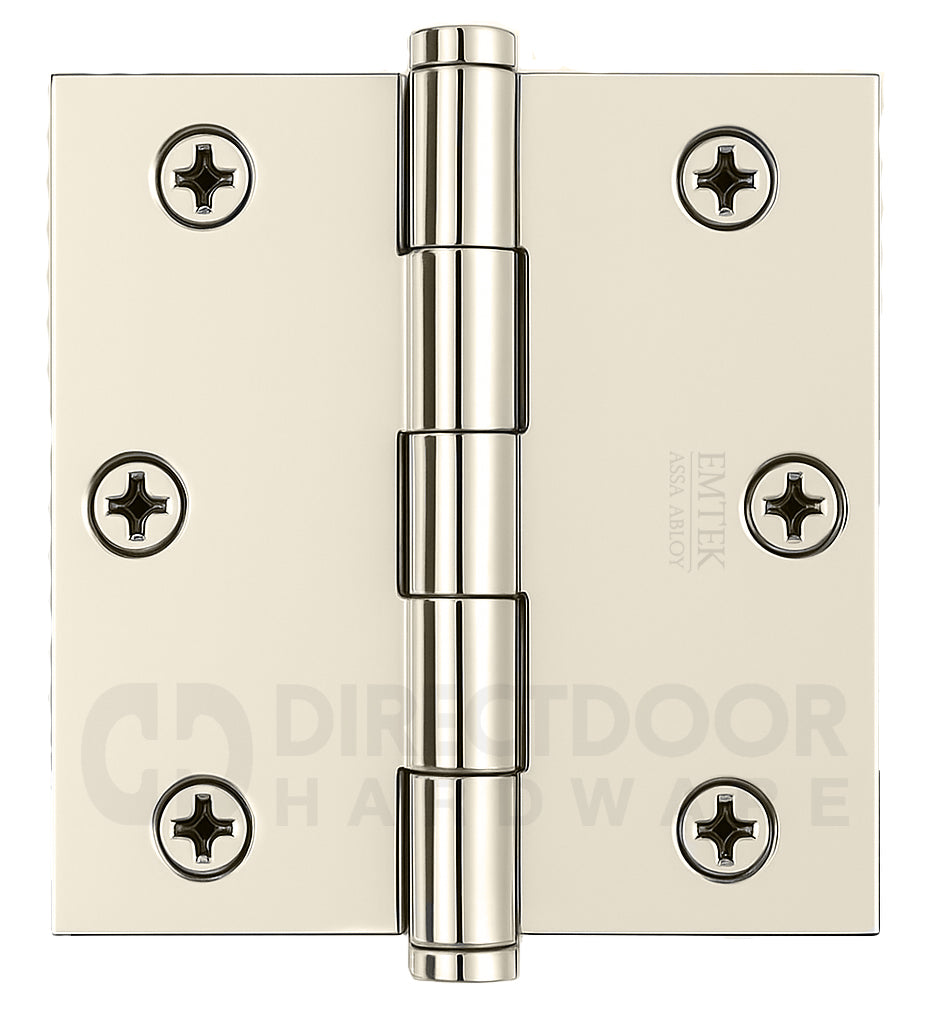 Emtek 3.5 Inch Heavy Duty Door Hinges With Square Corners in Polished Nickel